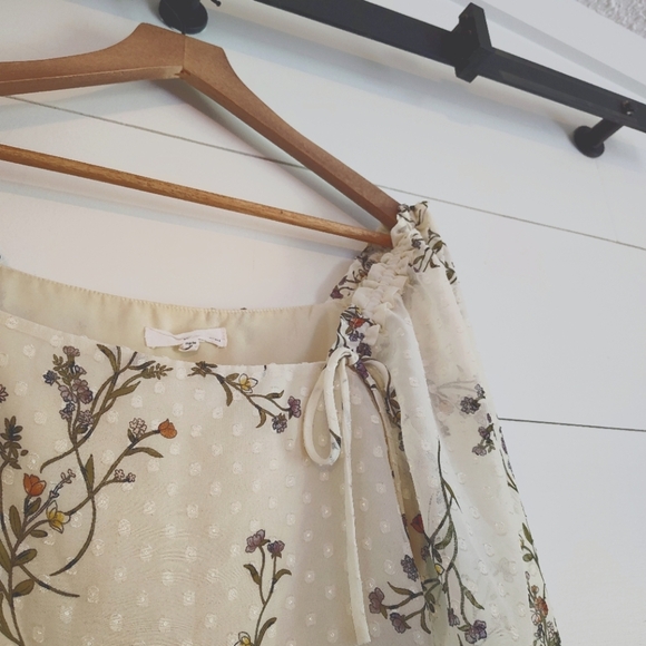 Floral Peasant Top SMALL Cottagecore Bell Sheer Sleeve Blouse Romantic Coquette - Picture 4 of 9